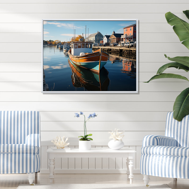 Port Port Hues - Nautique et plage, reproduction d'art mural, H 30 po x l 40 po x P 1,5 po, Cadre flottant blanc