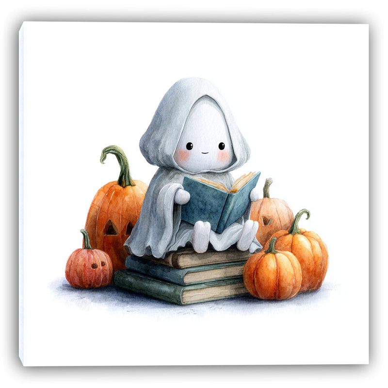 «Storytime Ghost with Pumpkins», art mural sur toile, H 30 po x l 30 po