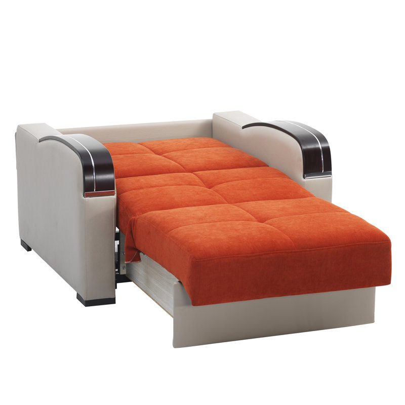 Annalesia Sleep Plus Fabric Upholstered Convertible 3-in-1 Sleeper Arm Chair With Storage, Orange, Beige