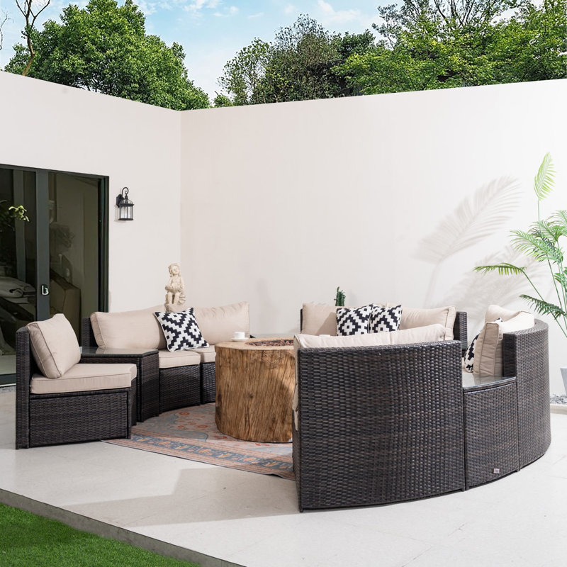 Ensemble de conversation modulaire en rotin pour 8 personnes avec coussins 8 personnes