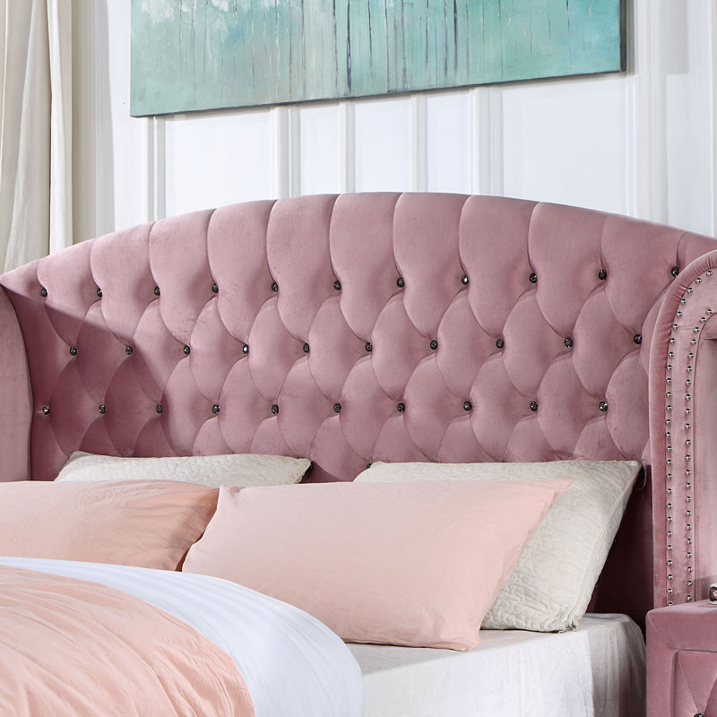 Waldschmidt Upholstered Wingback Bed, Twin, Pink