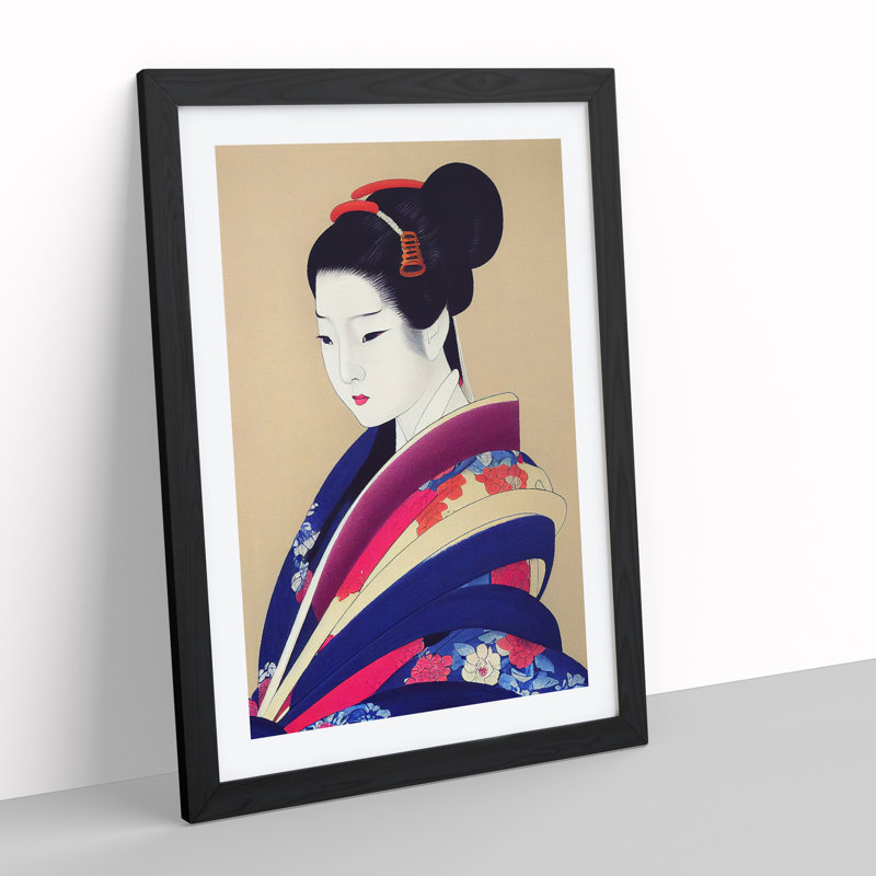 View of a Geisha No.5 1 Piece Single Picture Frame Painting, 34cm H x 25cm W x 2cm D, Black Framed