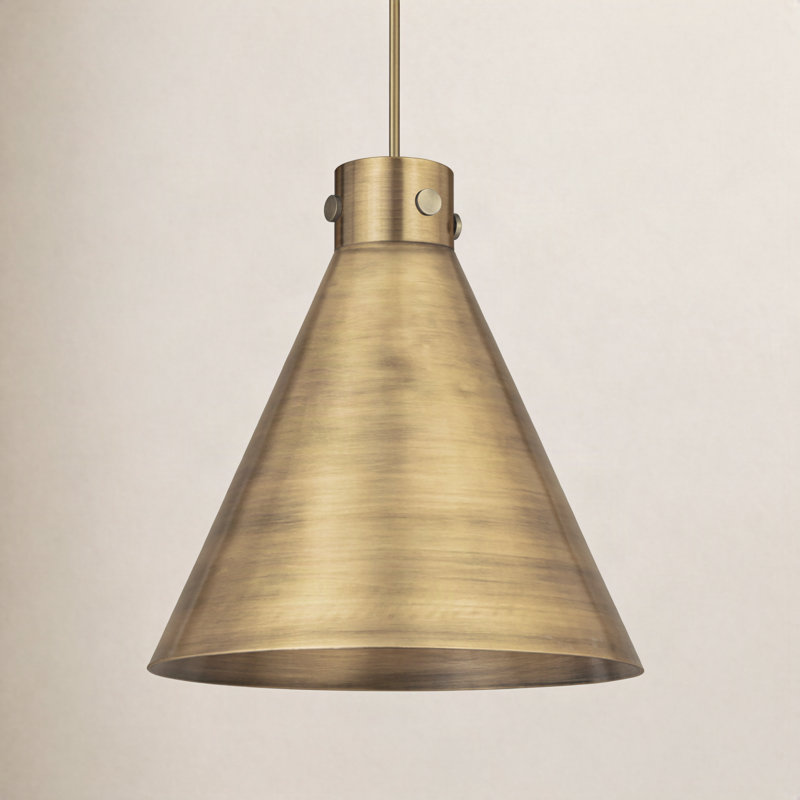 Luminaire suspendu à cordon en métal 1 lumière 10 po Coterie Newton, H 17,75 po x l 16 po x P 16 po, Laiton brossé