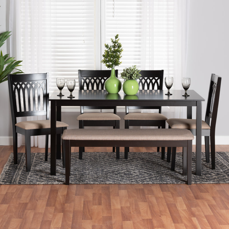 Ensemble repas pour 6 personnes Leesville, Brun foncé, Beige