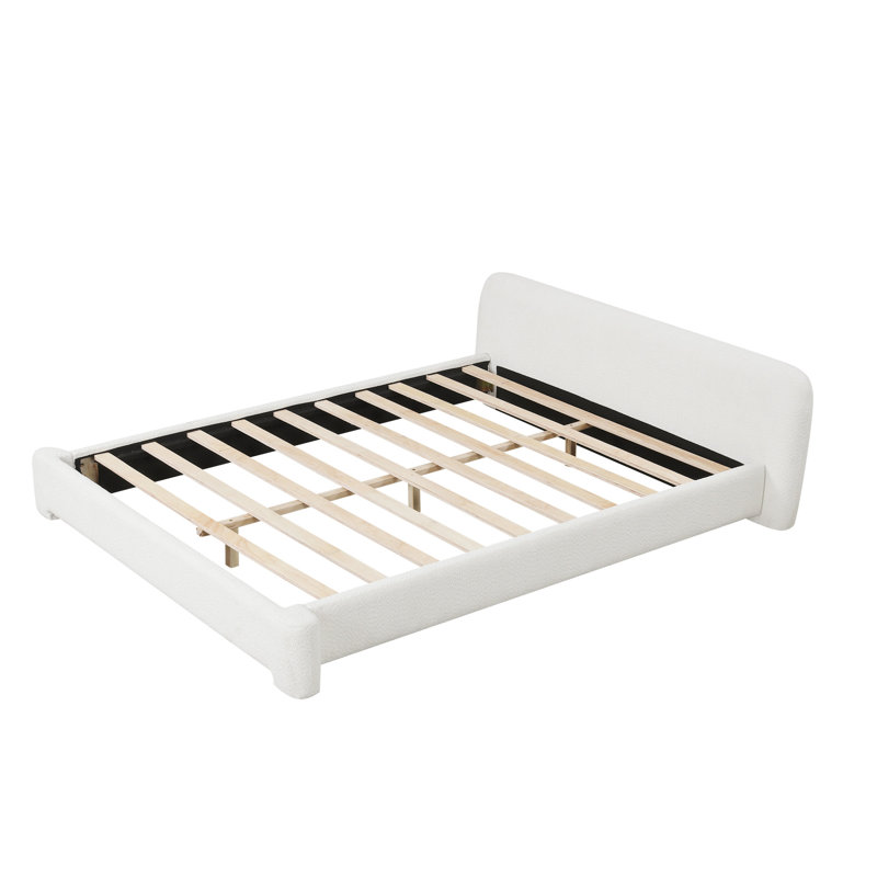 Grand lit tapissier Boucle - Design d'intérieur blanc élégant avec structure robuste