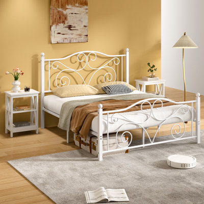 3-Piece Bedroom Furniture Set, Black Metal Bed Frame With 2-Tier Nightstands, Iron Platform Bed With Storage Side Tables, Modern Farmhouse Bedroom Set For Apartment, Guest Room, Modern Bedroom