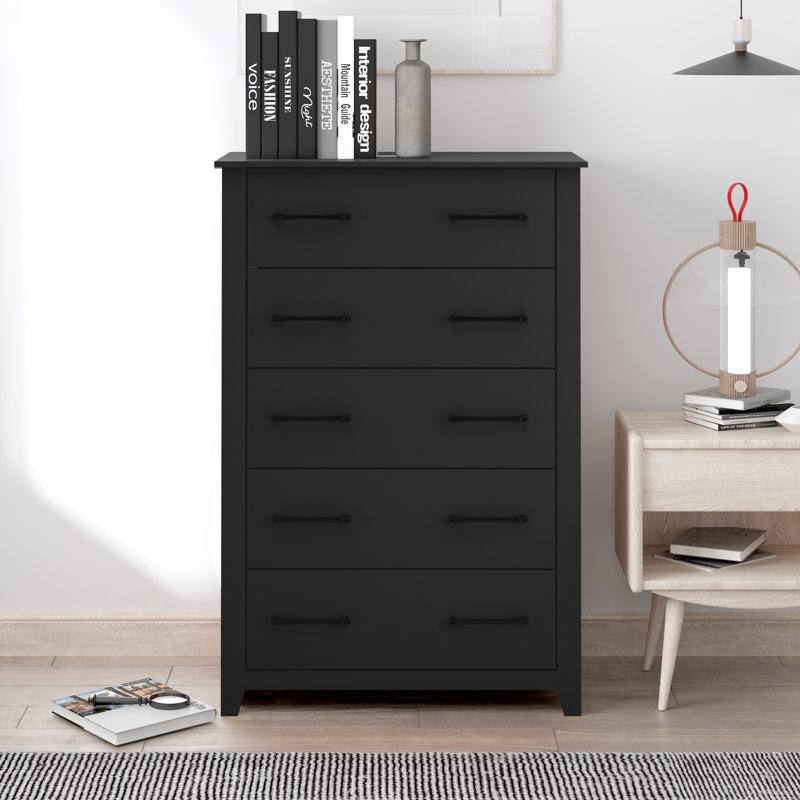 Walter 5 Drawer 46.7" H Dresser, Black