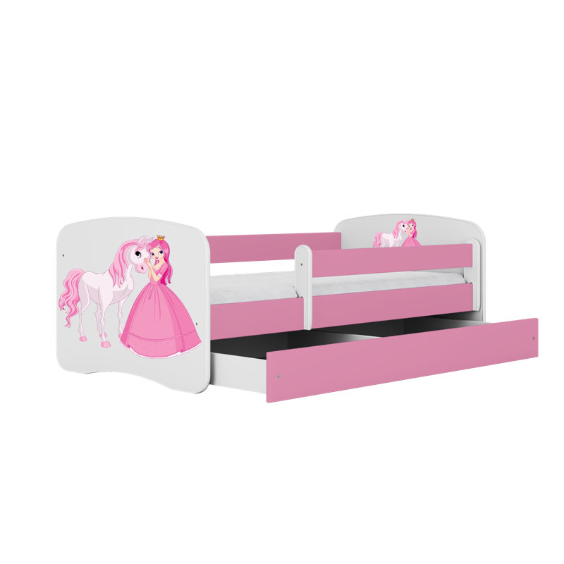 Cicero Drawer Convertible Bed and Mattress, European Toddler (80 x 160 cm), Pink/White