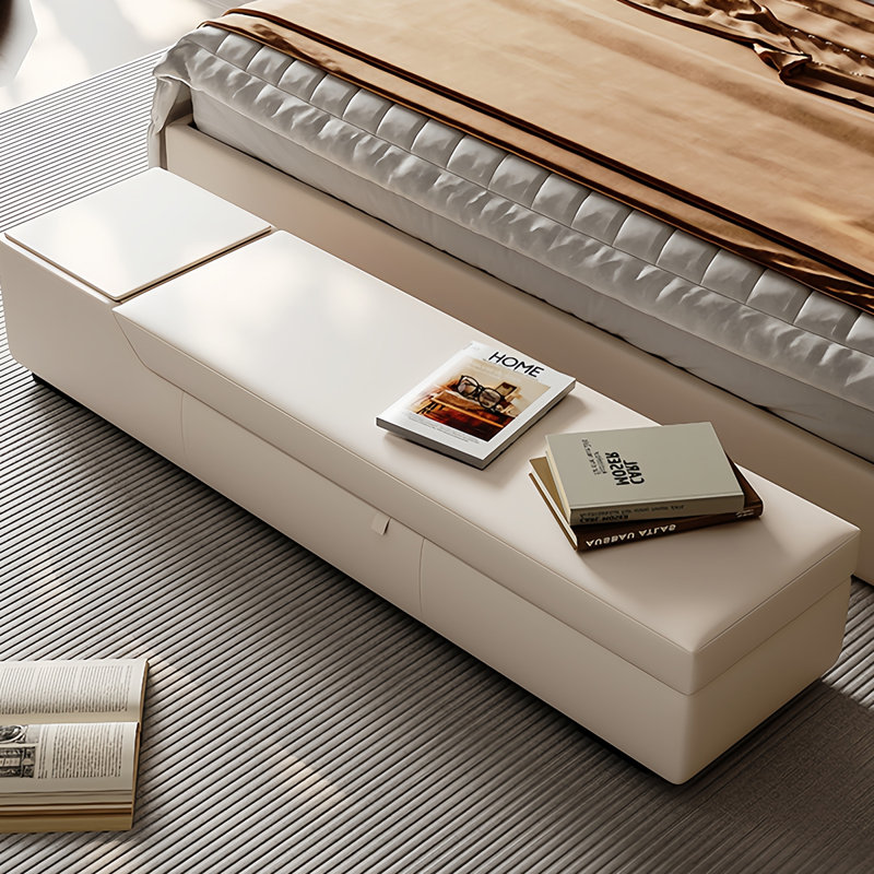 Banc de rangement rembourré en cuir Myna, Crème