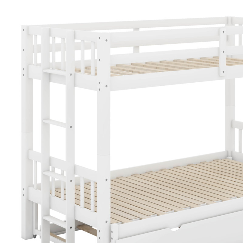 Lit simple superposé au dessus d'un lit gigogne, Blanc