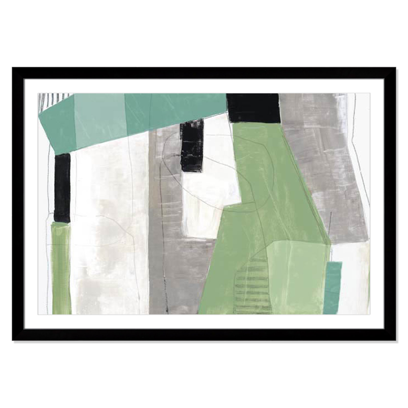 Evergreen Essence by Tom Reeves, White, Black Cube Frame - Matted Fine Art Paper Print, 35" H x 49" W x 1.25" D