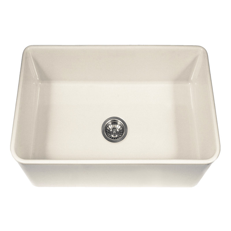 Houzer Farmhouse Platus Apron Front 30 Inch Fireclay Single Bowl Kitchen Sink, Biscuit