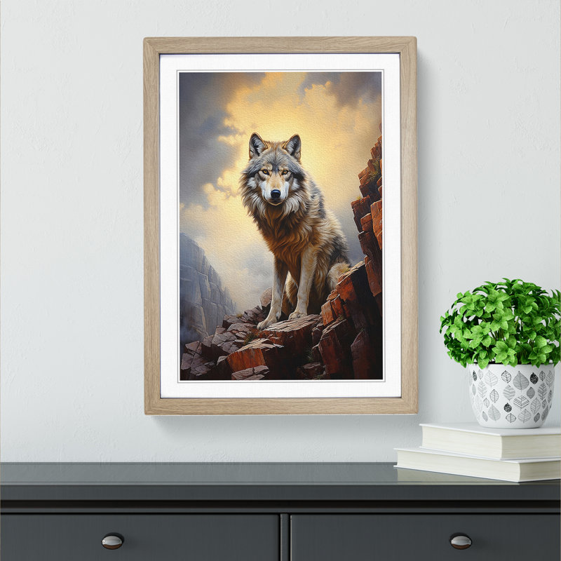 Wolf Hard Edge No.2 - Single Picture Frame Print on Wood, 46cm H x 34cm W x 2cm D, Oak
