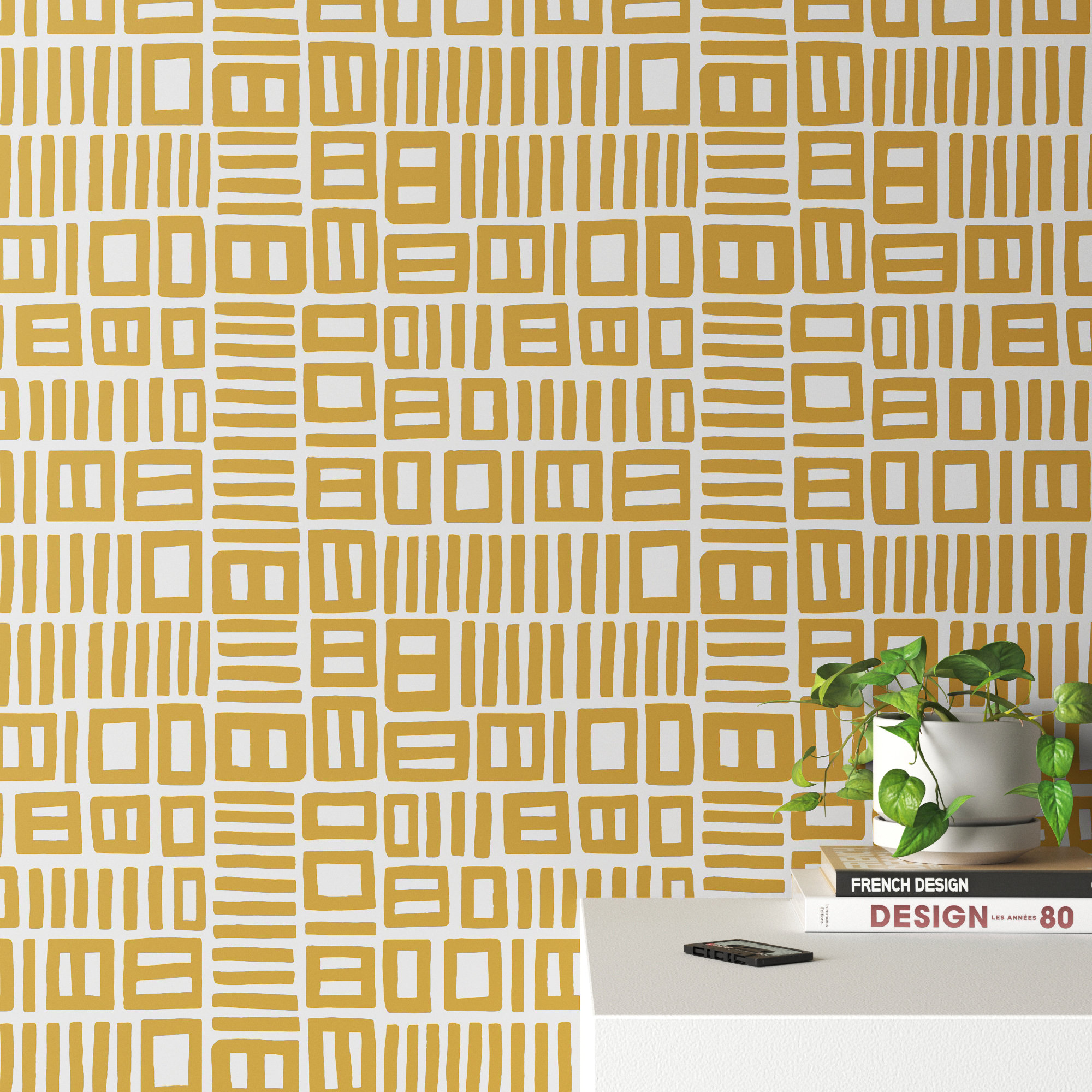 Ellie Peel & Stick Geometric Wallpaper, Yellow/White