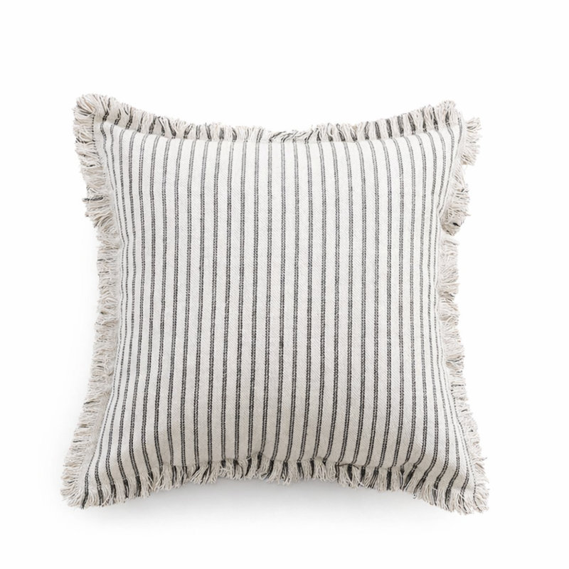 Housse de coussin décoratif à rayures grises 18 po x 18 po - Mélange de coton, Gray