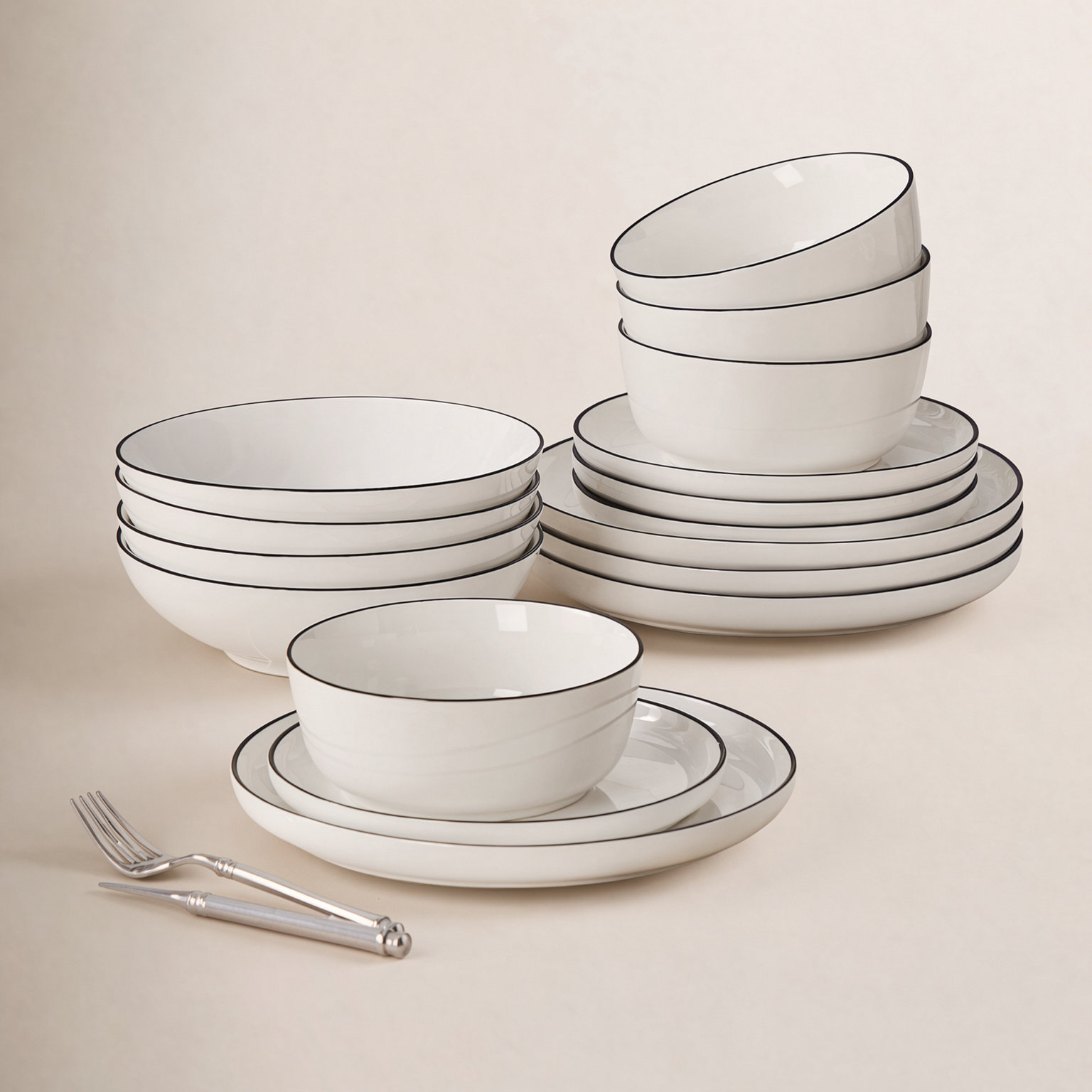 Ceramic Dinnerware Set - Service for 4, White/Black