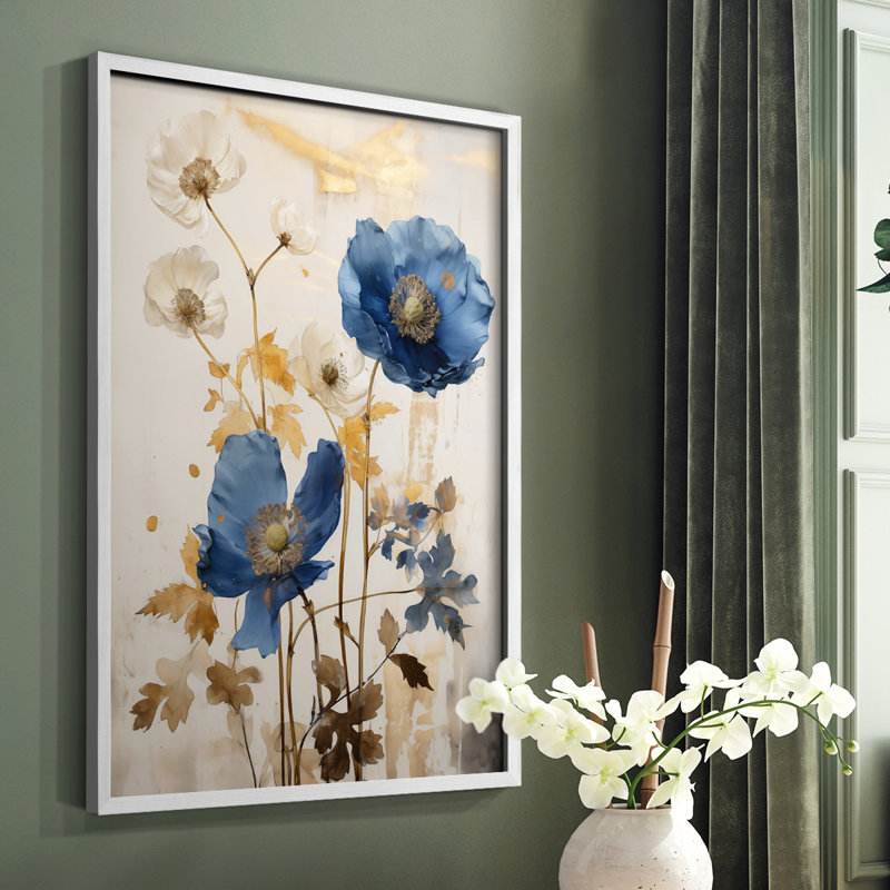 Série FLORAL LXIV - reproduction encadrée de qualité supérieure - prête à être accrochée - aucun clou requis, Blanc