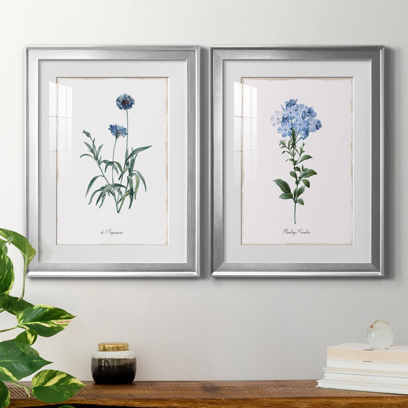 Bleu impérial - ensemble de 2 impressions, H 18,5 po x l 49 po x P 1,5 po, Blanc, Papier avec cadre argenté
