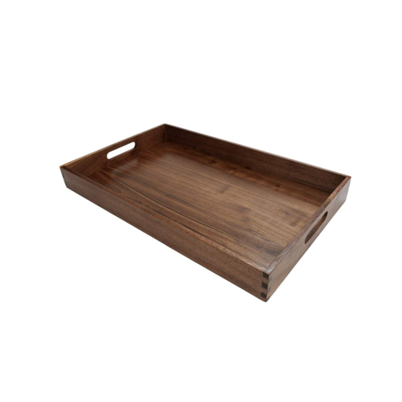 22 X 14 Inch Rectangular Brown Walnut Wood Breakfast Tray with Handles