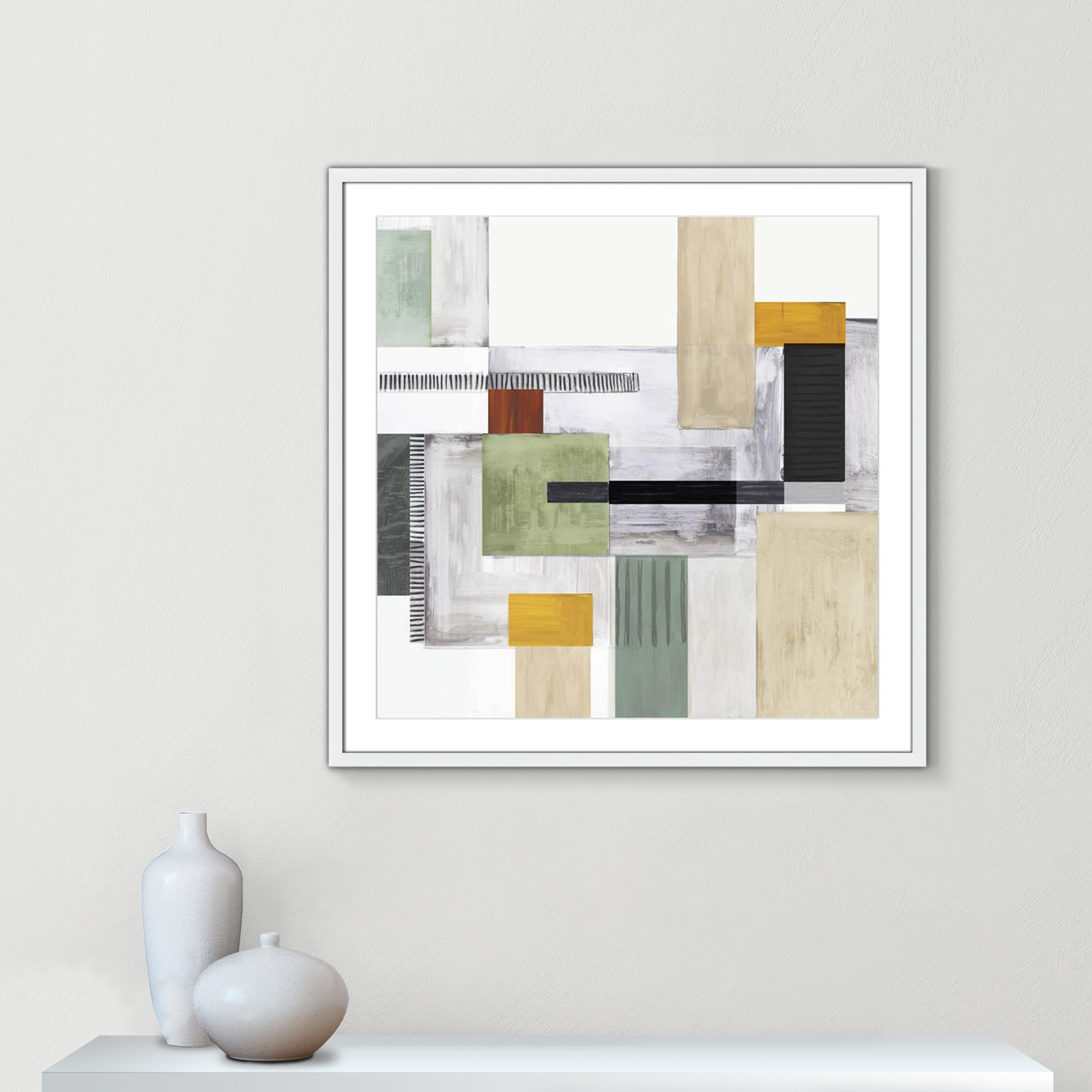 Playful Blocks Print, 32" H x 32" W x 0.75" D, White Box Framed