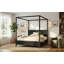 Grand lit plateforme à baldaquin en bois avec lattes de soutien, noir-129599320-129599319