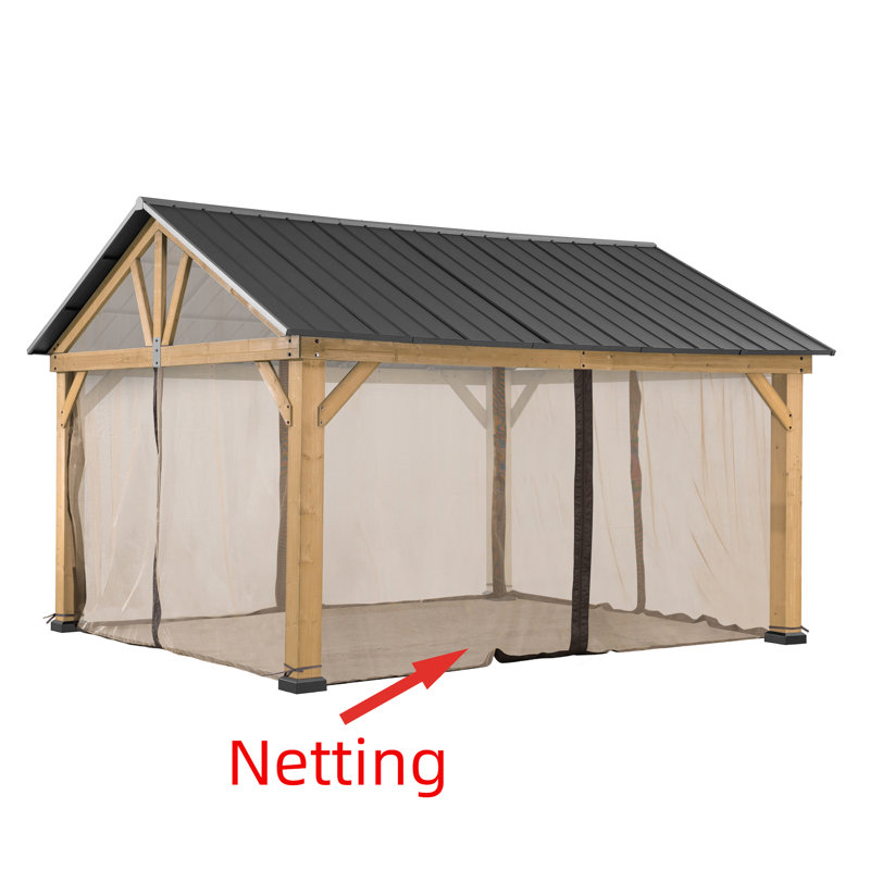 Sunjoy Universal Mosquito Netting for Wood Framed Gazebos,4-Panel Mosquito Sidewalls with Zippers for Outdoor Patio(Khaki)