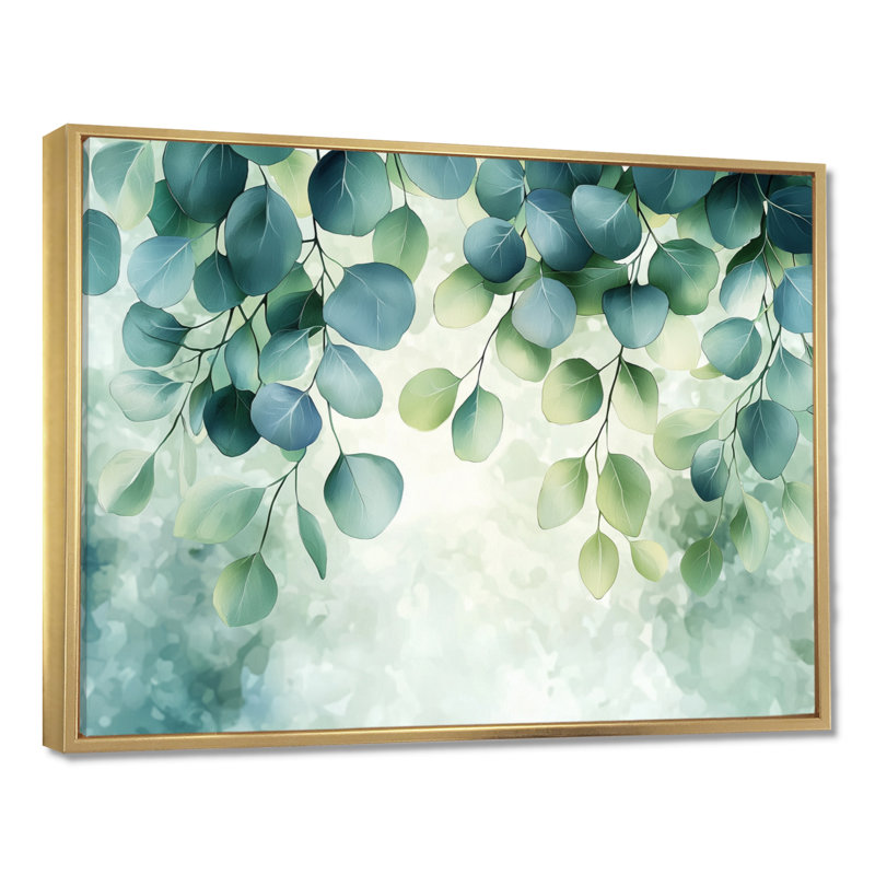 Iole Eucalyptus Leaves Dance Of The Foliage II - feuilles, art mural, H 30 po x l 40 po, Impression encadrée flottante, Doré