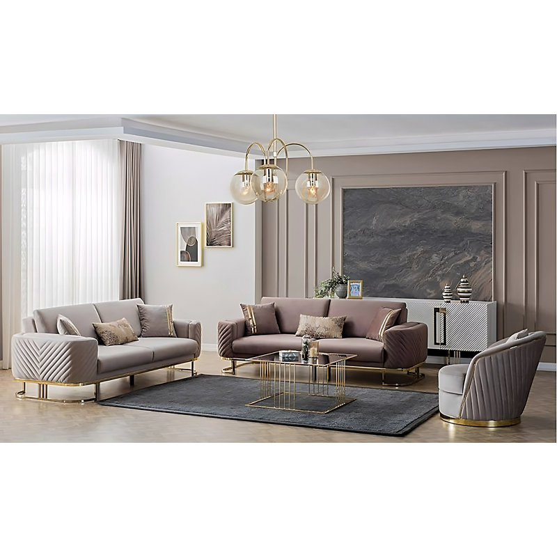 Ensemble de salon en suède véritable 3 pièces Elvina