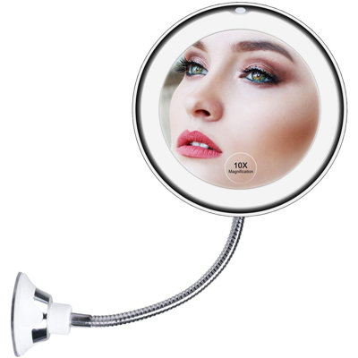 Miroir de maquillage 10X avec ventouse pour salle de bain à DEL 7 po