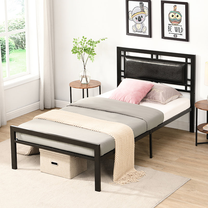 Simple, cadre de lit en métal, noir, configuration, fonctionnement silencieux et stable, assemblage rapide, convient à tous les styles de matelas, structure de charge de 300 lb, performance,