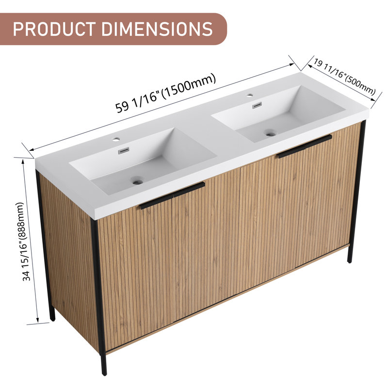 Meuble-lavabo double 60 po avec plateau en résine