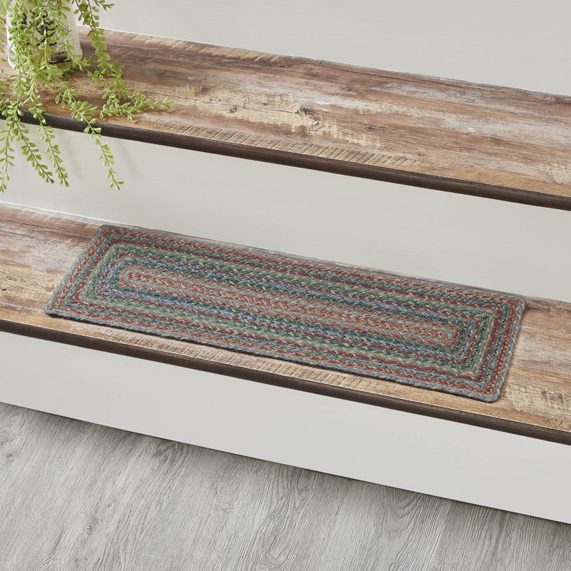 Tapis d'escalier en jute et sisal vert / brun / gris, Rectangle 8,5 po x 2 pi 3 po