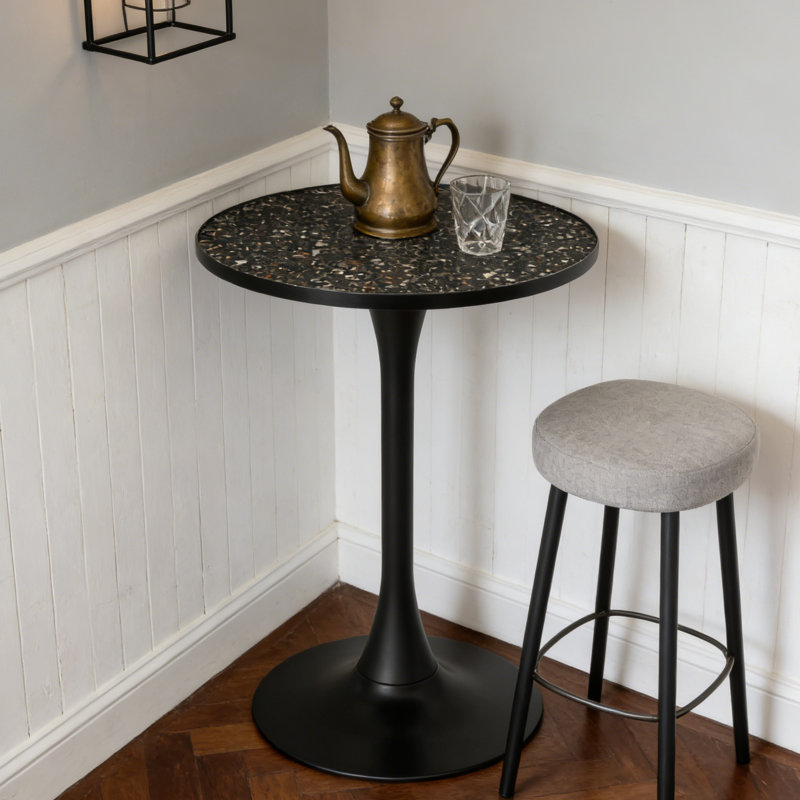 Bralie 60 W x 75H CM  Round  Bar Table Restaurant Tall Pedestal Dining Table, Black/Black