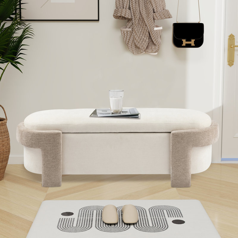 Banc de rangement rembourré l 50,98 po, Blanc cassé / brun clair