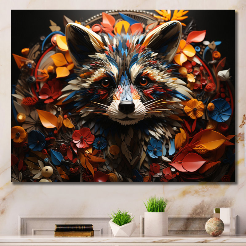 Curious Raccoon Collage III sur toile, H 34 po x l 44 po x P 1,5 po, Toile tendue