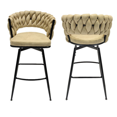 De 2 tabourets de bar pivotants 360 - brun. Cuir technique, construction pour îlot de cuisine et diverses zones Tabouret en cuir tissé 2 sièges pivotants et confortables avec repose-pieds