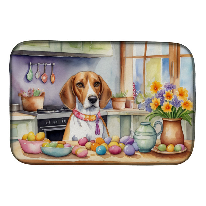 Decorating Easter English Foxhound Dish Drying Mat