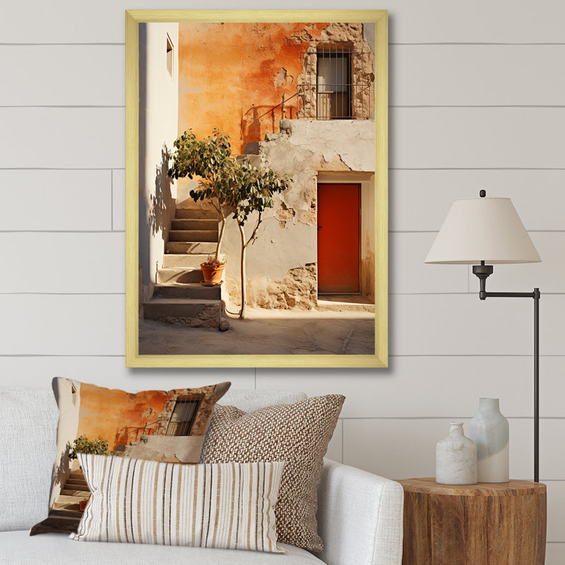 Italie, paysage d'imitation sur toile, Cadre doré simple, H 40 po x l 30 po x P 1,5 po