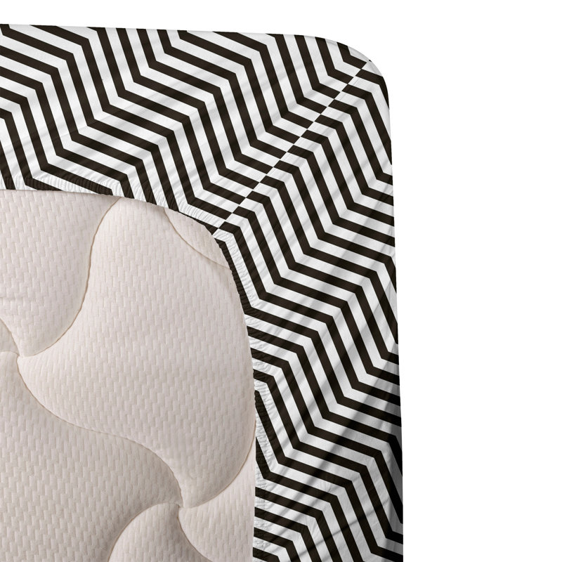 Ambesonne Herringbone Sheet Set Diagonal Chevron Art Dark Brown and White, TwinXL Sheet Set with 1 Pillowcase