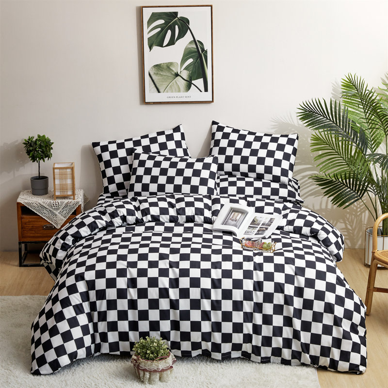 Grid Comforter Set Plaid Bedding Set 1 Checkered Comforter with Pillowcases, Queen Comforter + 2 Standard Pillowcases