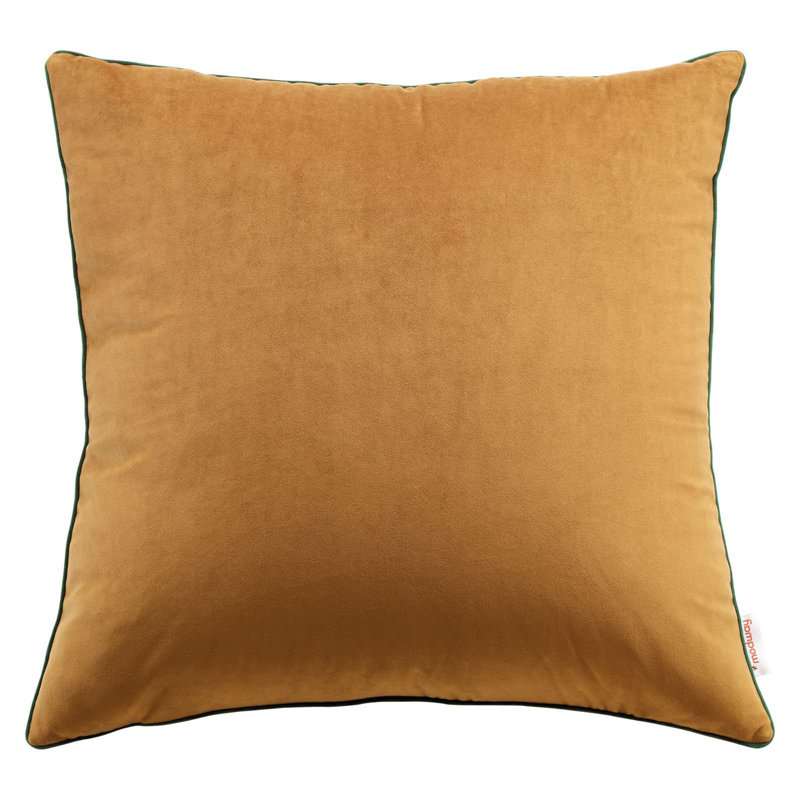 Accentuate Performance Velvet Throw Pillow by Modway, 23.5" x 23.5", Cognac/Green