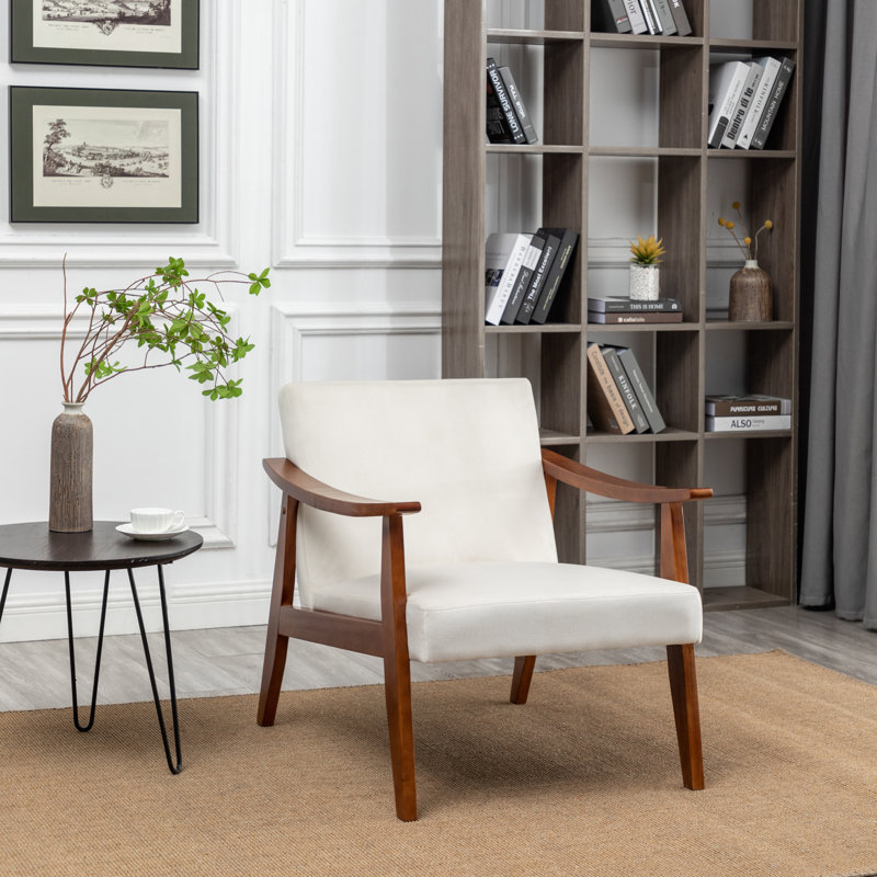 Fauteuil large de 30,3 po Ashu, Velours blanc crème