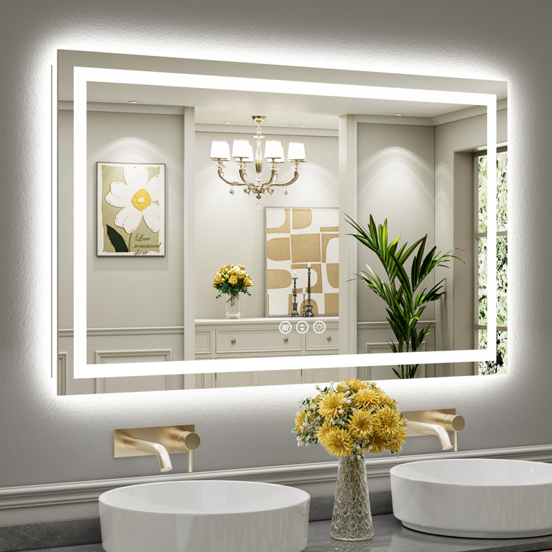 LED Bathroom Mirror with Lights, Backlit & Front Lit, Lighted Wall Mirrors for Bathroom Vanity, Touch Screen Dimmable, Anti-Fog, Memory Function, HD Tempered Glass, Shatter-Proof, ETL Listed