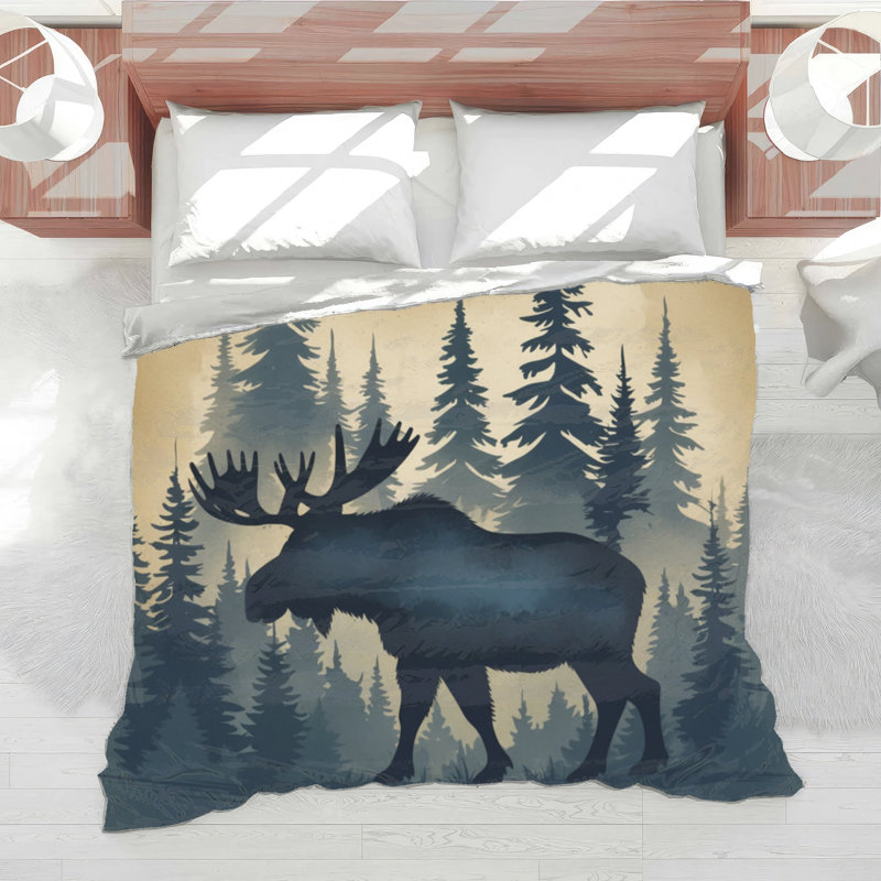 Édredon Moose In Forest Silhouette, Simple extra long, Gris moyen / beige