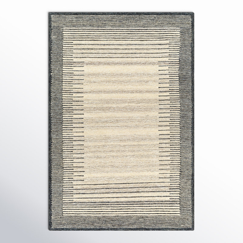 Rectangle Uptown Striped Handmade Hand Tufted Wool Area Rug in Beige/Gray, Rectangle 5' x 7'6"