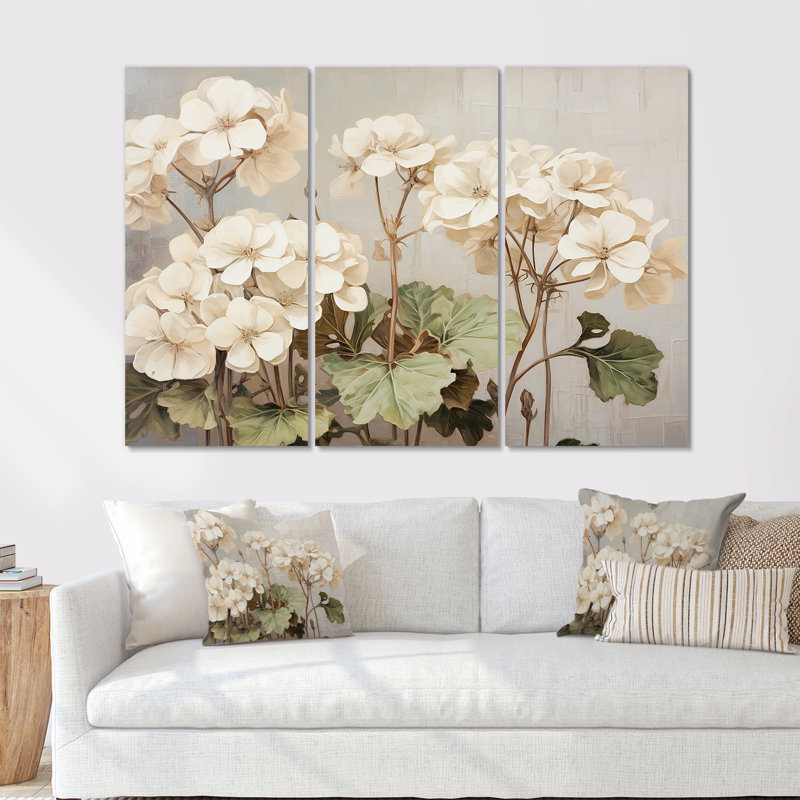 Minimalisme, géraniums beige III - ensemble d'art mural géraniums, H 32 po x l 48 po x P 1 po