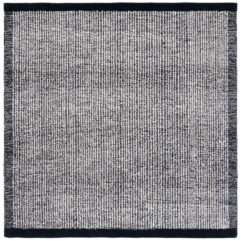 Tapis en laine / coton touffeté à la main Metro en ivoire / noir, Carré 6 pi