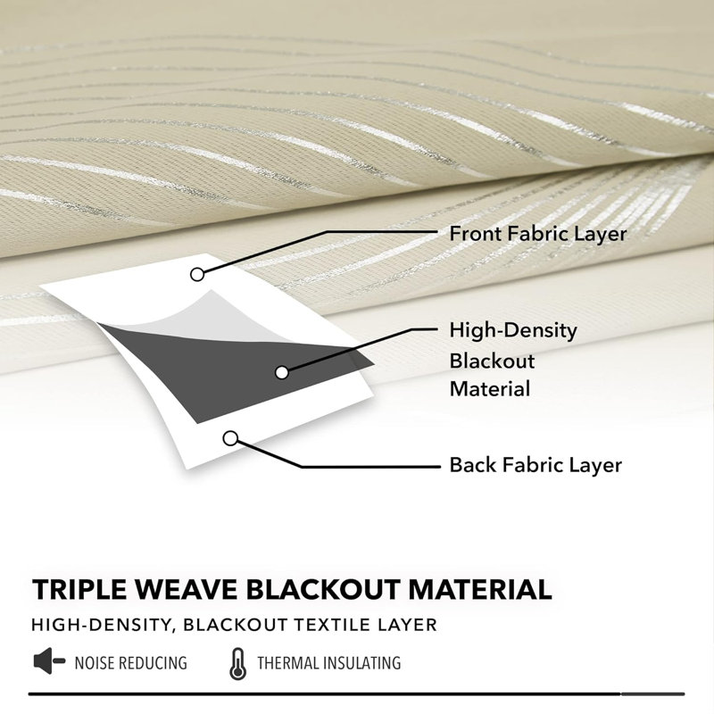 Prewett Super Soft Eyelet Room Darkening Thermal Curtains, Beige Wave Line, Width 117 x Drop 183cm