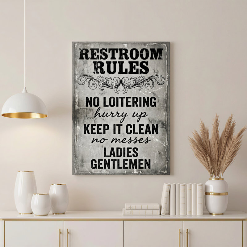 Tableau vintage « Règles des toilettes » sur toile tendue, idéal pour décorer votre salle de bain., H 24 po x l 16 po
