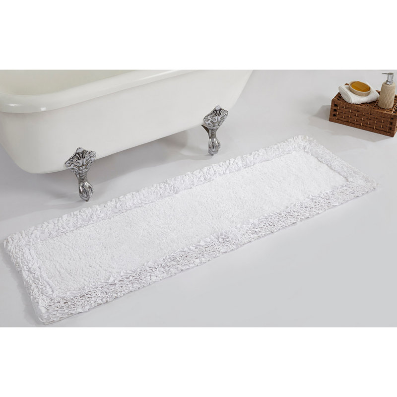 Aveliss 100% Cotton Tufted Bath Rug, Ultra Soft & Absorbent, Spray Latex Backing, Luxurious Ruffle Border, 20" x 60" Runner, White